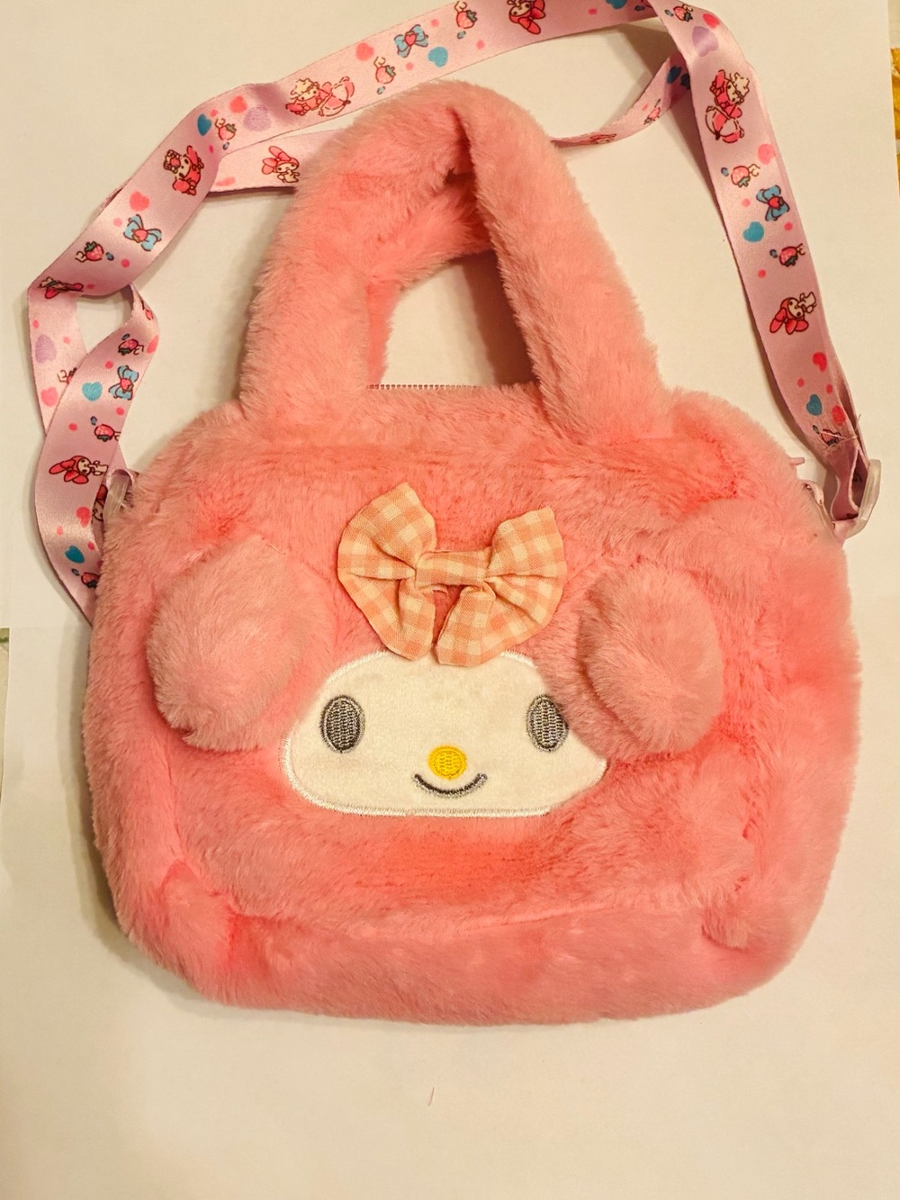 Plush Pink Kids Shoulder Bag with Bow - Cute Character Design